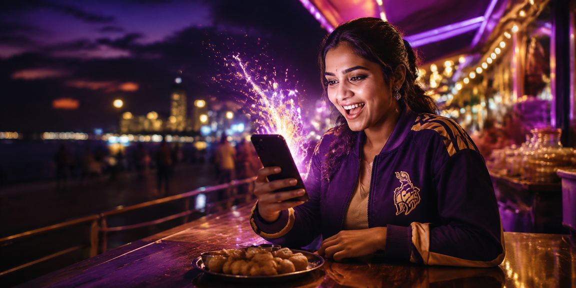 User enjoying betting experience with mobile payment at Chennai Marina Beach night market