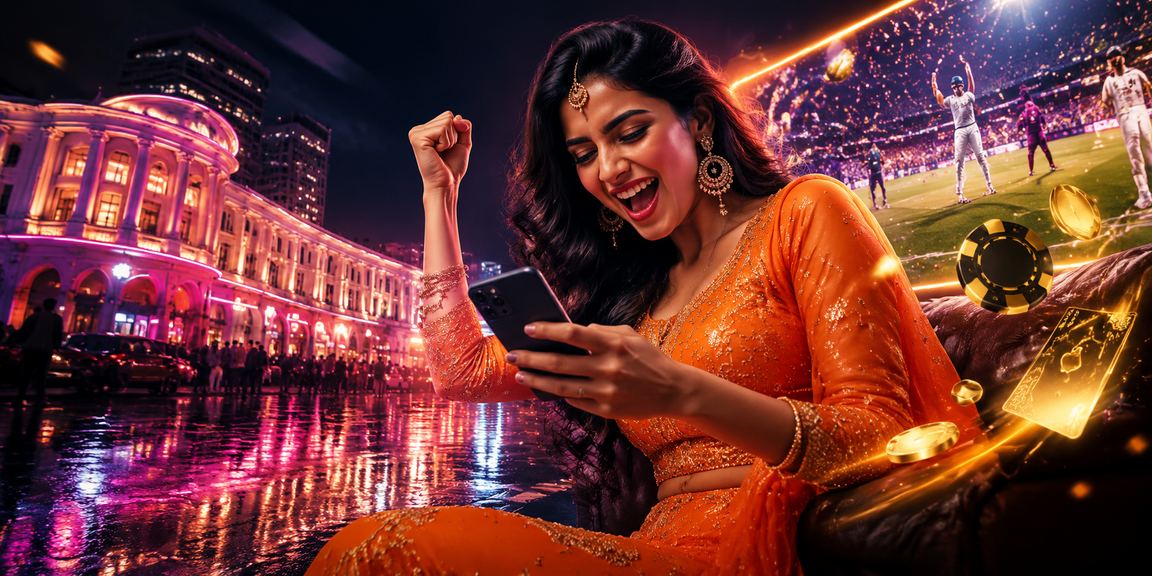 Neon casino app signage in Delhi city at night